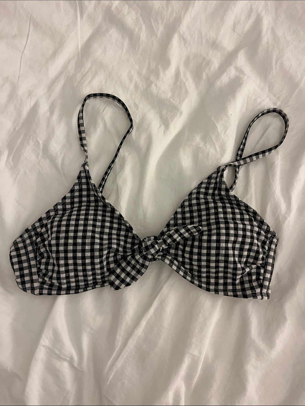 Black and White Gingham Tie-Front Bralette